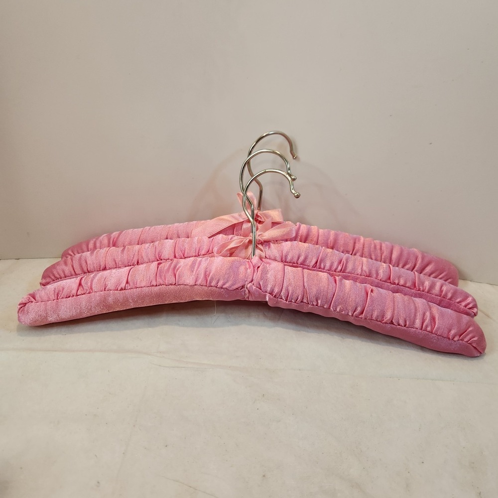 Fabric Padded Clothes Hangers Satin Soft Pink Material Three Count 14.25" Long